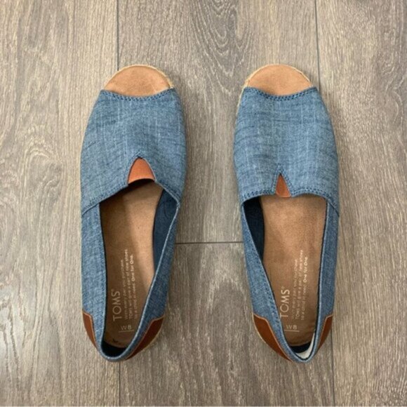Tom’s Alpargata Women’s Espadrilles Shoes Platform Canvas Open toe Chambray Blue - Picture 10 of 13